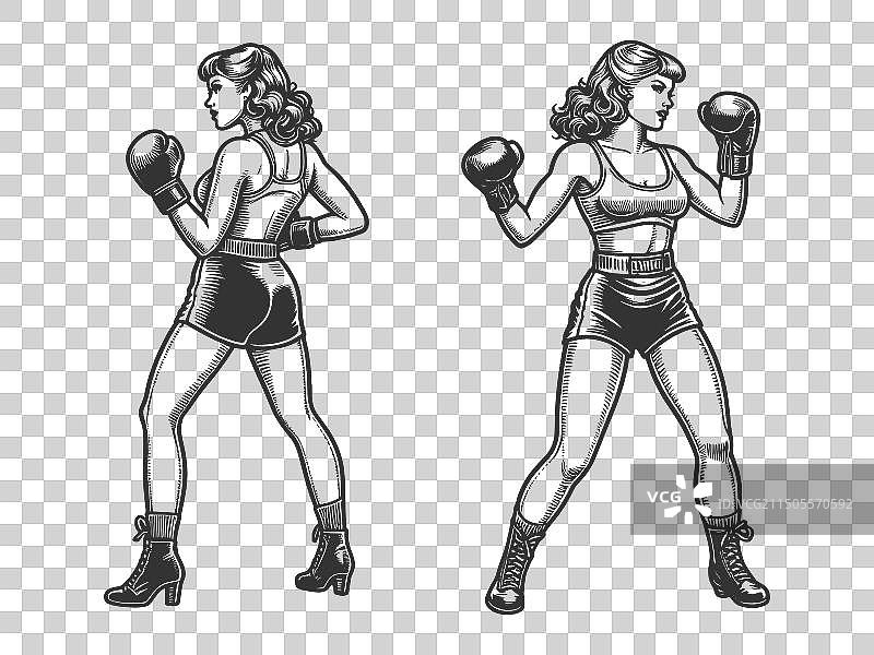 准备战斗的女拳击手雕刻图片素材