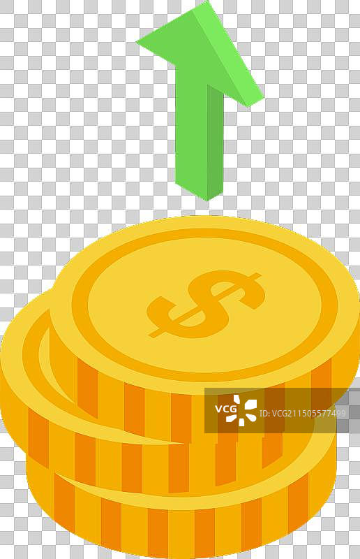 2.5D带向上箭头的堆叠硬币图标图片素材