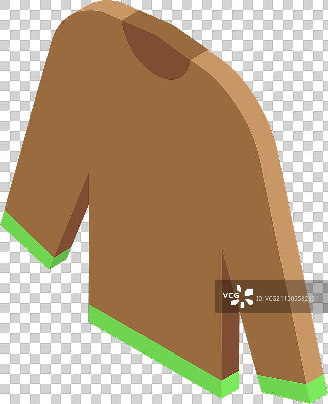 2.5D棕色T恤，绿色镶边图片素材