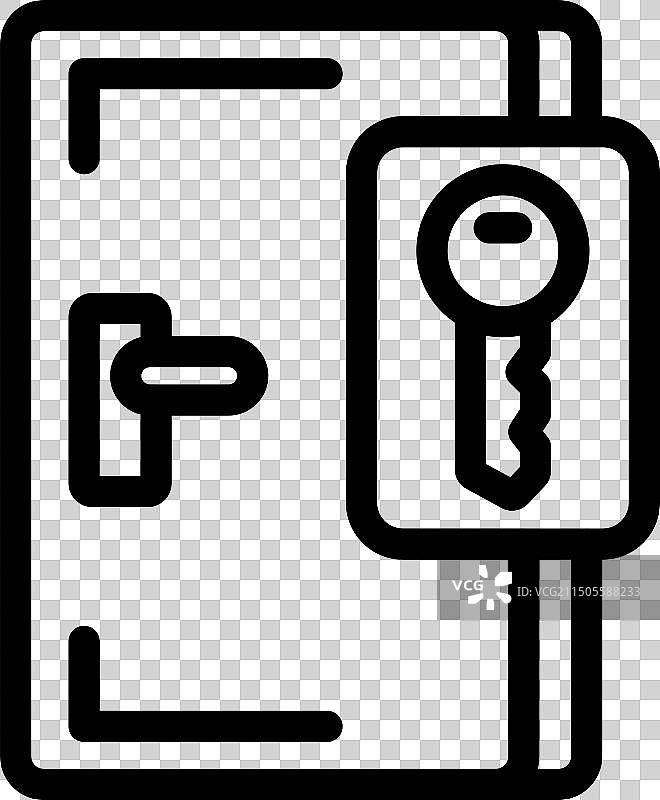 钥匙在门锁中的线条艺术图标图片素材