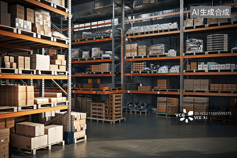 【AI数字艺术】大型物流仓库仓储插图图片素材