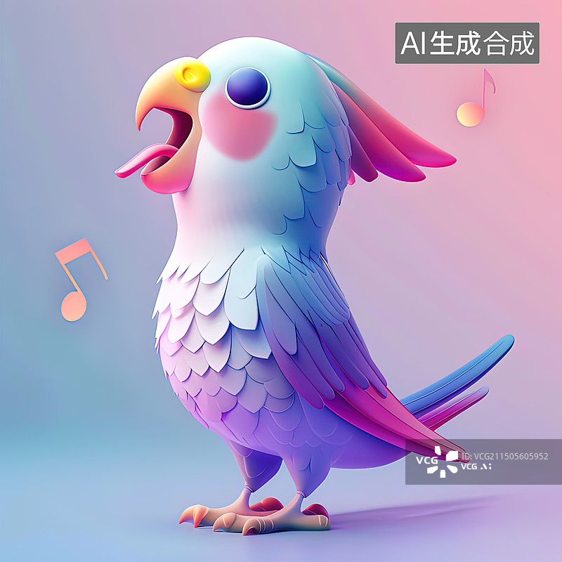 【AI数字艺术】唱歌的鹦鹉3d渲染的设计元素图片素材
