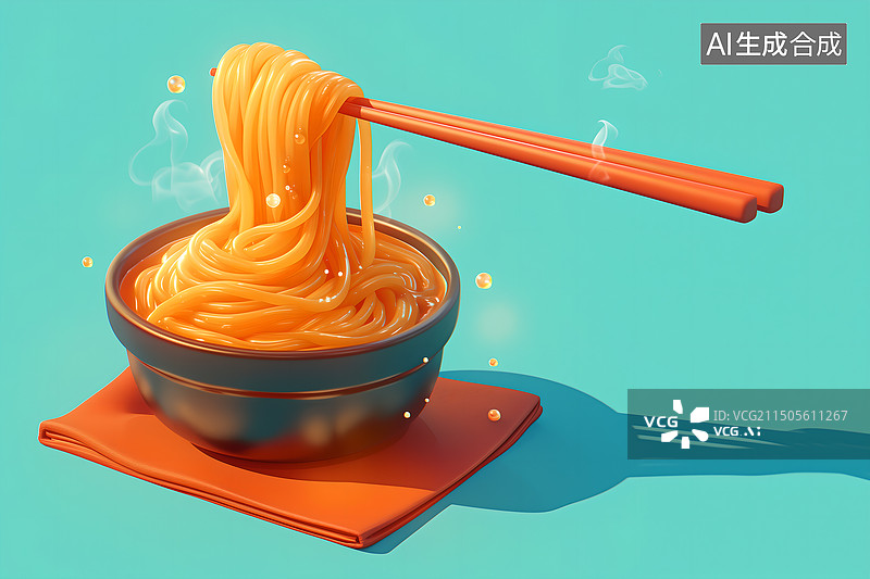 【AI数字艺术】筷子夹起面条插画图片素材