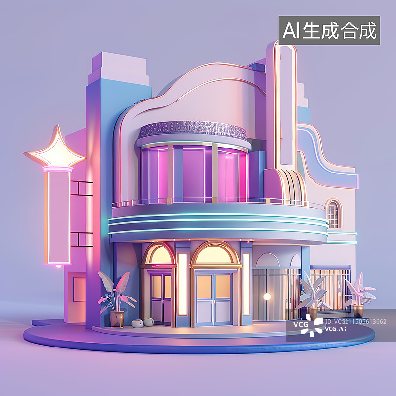 【AI数字艺术】剧院影院ktv艺术馆戏院文化馆复古风格的3d渲染元素图片素材