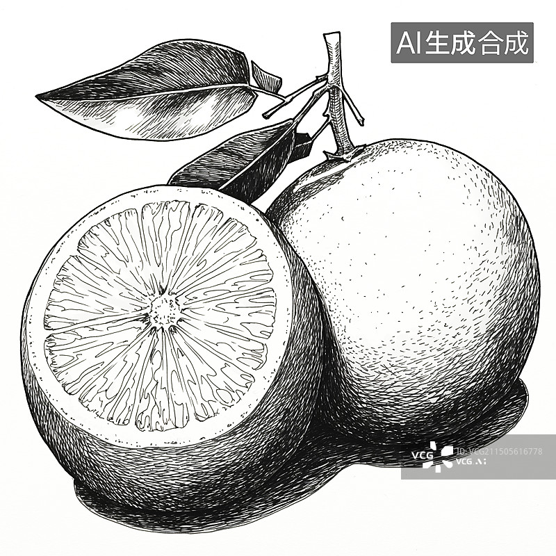 【AI数字艺术】橘子钢笔版画黑白线描插画图片素材