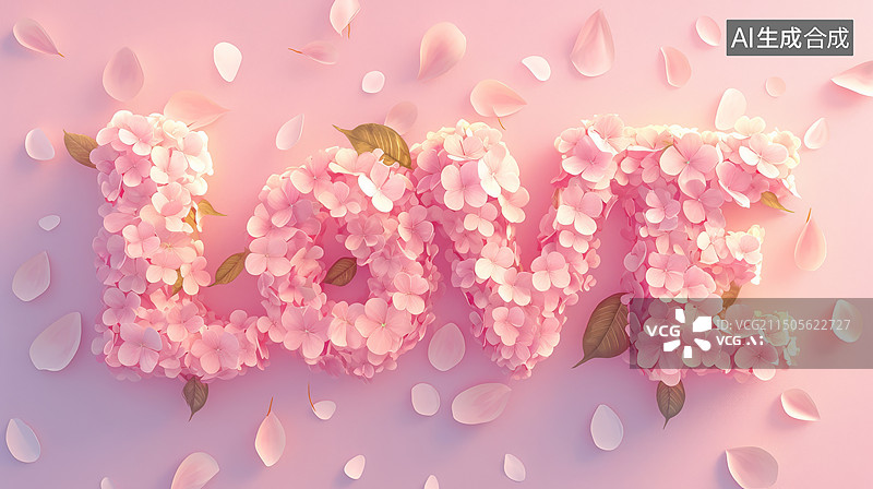 【AI数字艺术】花瓣围成的爱心形状LOVE图片素材