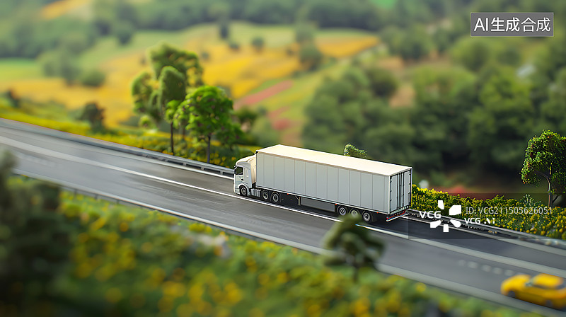 【AI数字艺术】农村公路卡车微缩景观背景横版插图图片素材