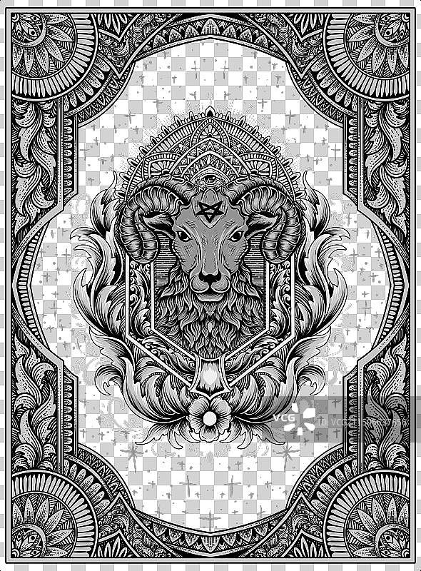 复古雕刻花纹上的山羊恶魔图片素材