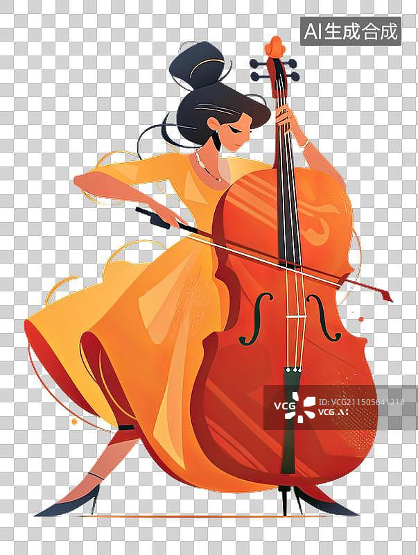 【AI数字艺术】大提琴扁平插画图片素材