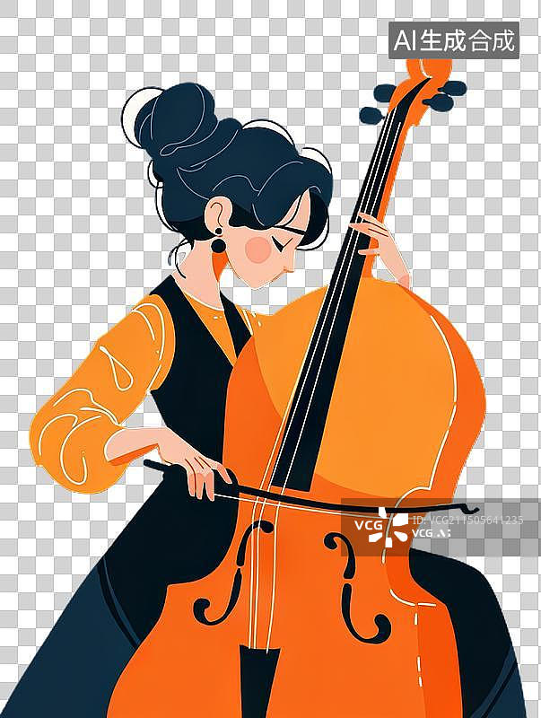 【AI数字艺术】大提琴扁平插画图片素材