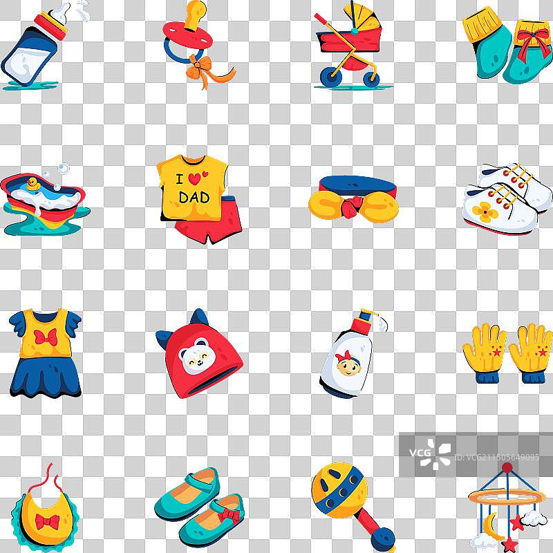 婴儿用品配件扁平图标合集图片素材