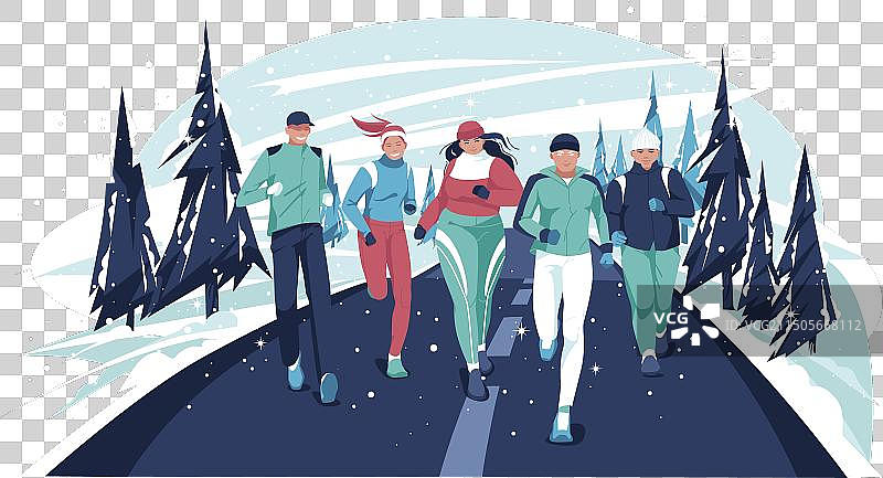 马拉松比赛跑团扁平卡通现代风格图片素材