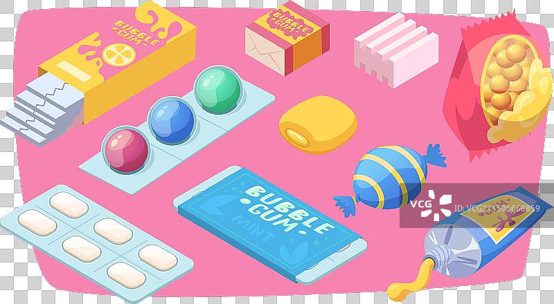 泡泡糖彩色糖果和圆形口香糖图片素材