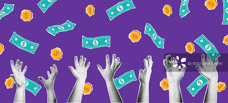 伸手取钱的半色调手混合媒体图片素材