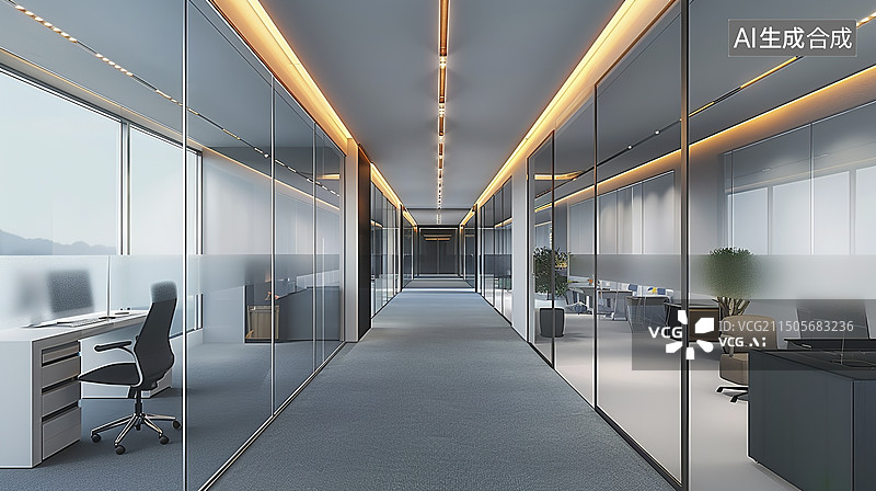 【AI数字艺术】现代商务办公室玻璃走廊图片素材