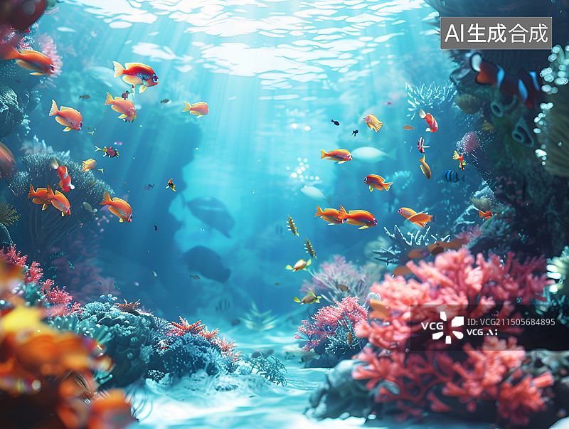【AI数字艺术】鱼群与珊瑚礁图片素材