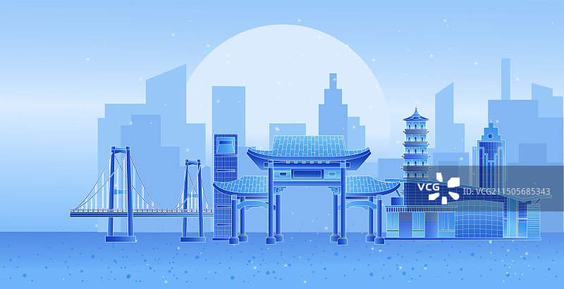 中山发光渐变科技炫酷商务地标旅游矢量城市图片素材