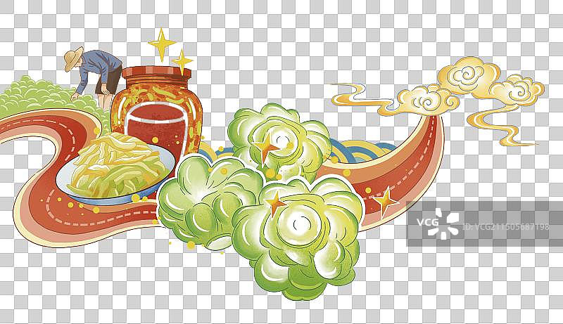 彩色 插画插图 手绘 国潮风 涪陵 榨菜 制作 菜头 方法 生意 种菜图片素材
