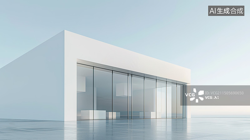 【AI数字艺术】白色极简现代建筑展厅外立面和门前的空地图片素材