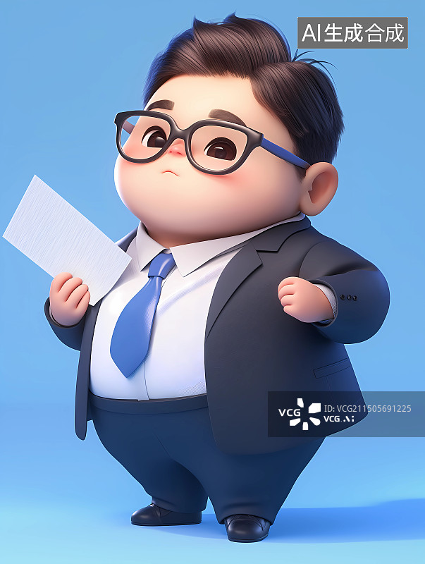 【AI数字艺术】3D卡通风格职业肖像——穿西装的职业白领男性全身像图片素材