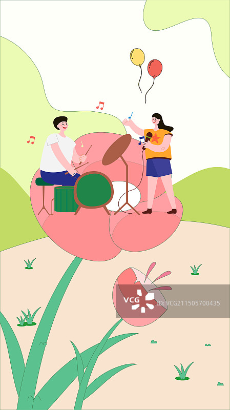 户外音乐节治愈插画图片素材