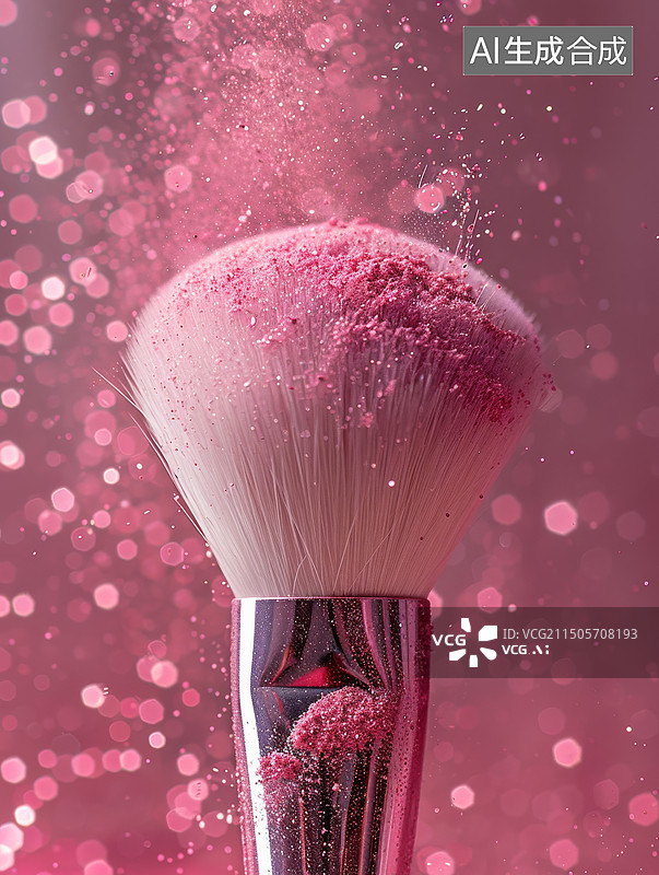 【AI数字艺术】化妆刷与粉红色粉末的动态捕捉图片素材