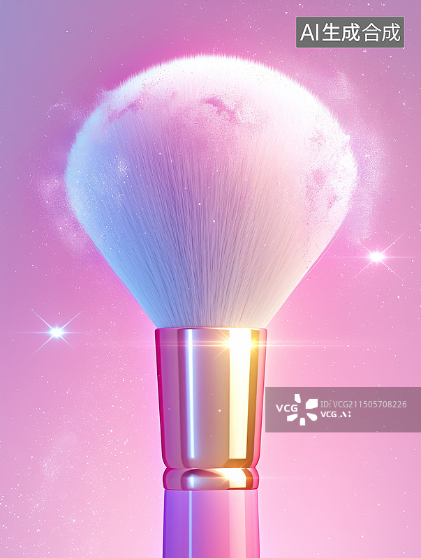 【AI数字艺术】化妆刷与粉红色粉末的动态捕捉图片素材