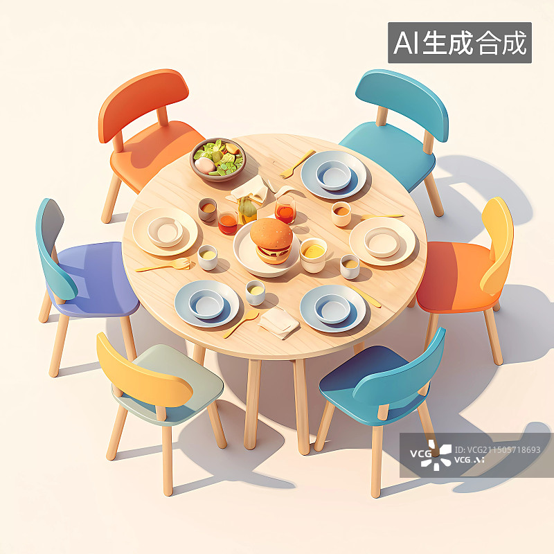 【AI数字艺术】室内设计多色餐桌插画素材图片素材