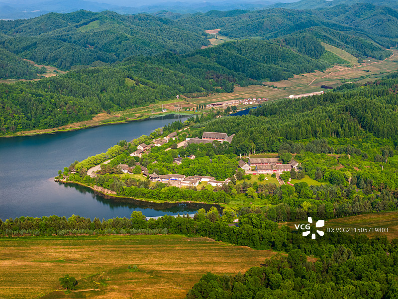 中国辽宁抚顺永陵镇赫图阿拉城航拍图片素材