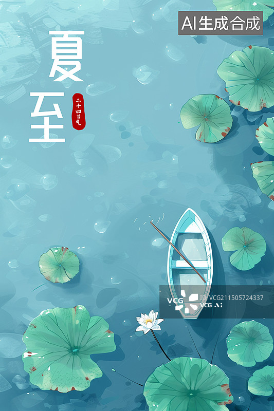 【AI数字艺术】夏至荷塘里的小船图片素材