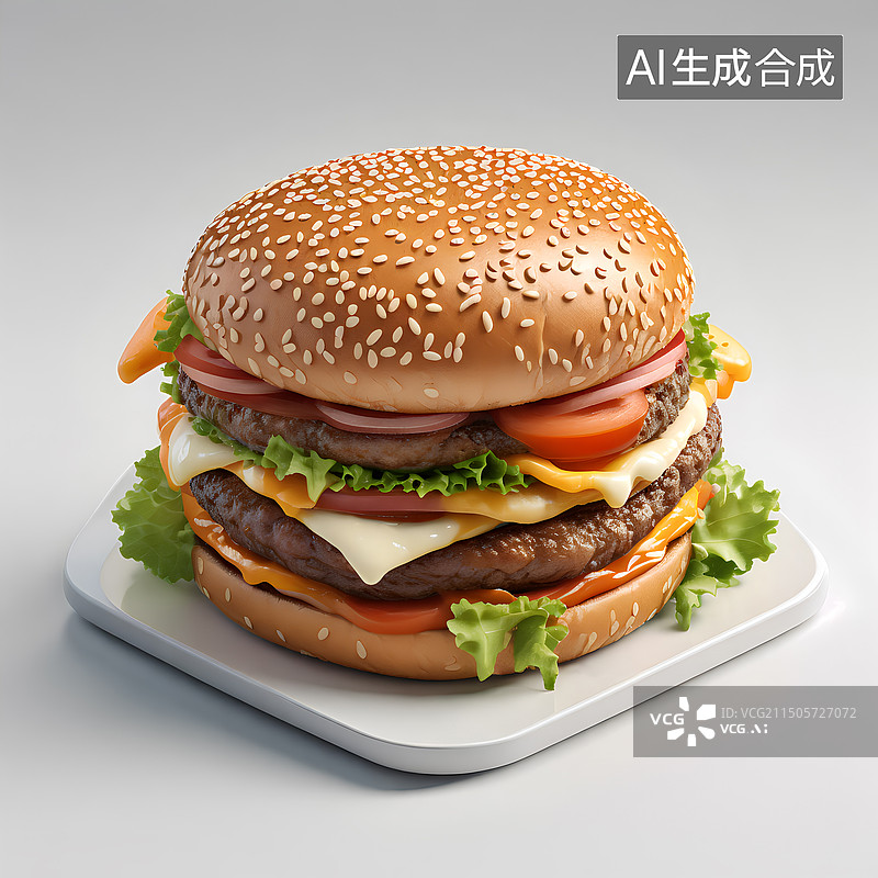 【AI数字艺术】白色背景下汉堡的特写模型插画图片素材