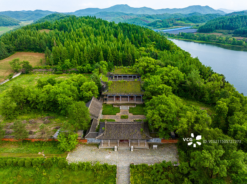 中国辽宁抚顺永陵镇赫图阿拉城航拍图片素材
