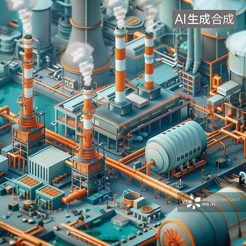 【AI数字艺术】大型工业化能源工厂模型图片素材