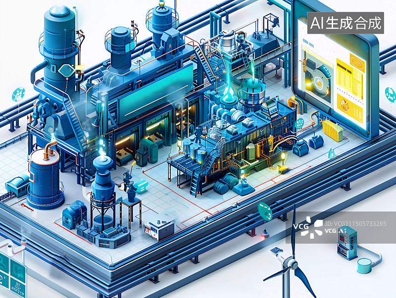 【AI数字艺术】制造工厂车间内部的屏幕设备图片素材