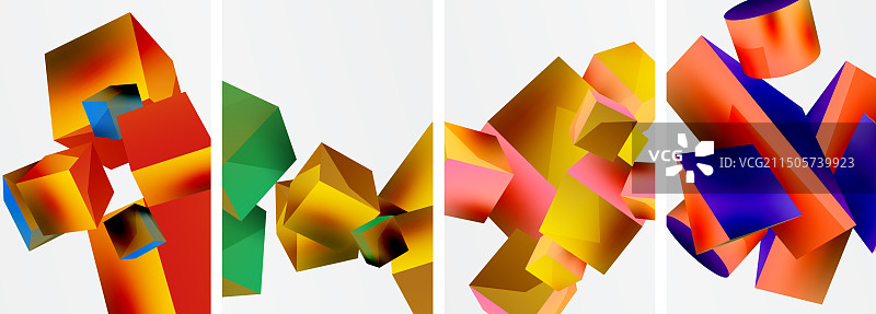 飞行三维形状，立方体和其他几何图片素材
