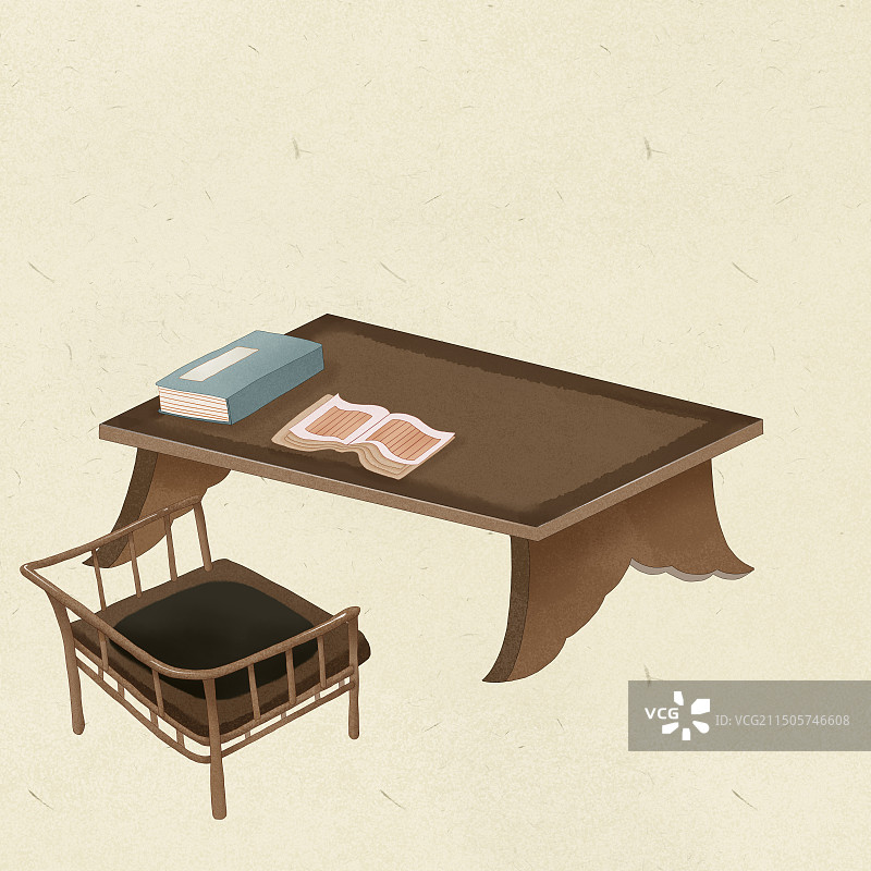 书香书桌椅子书本插画图片素材
