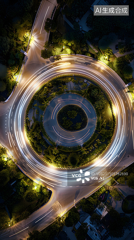 【AI数字艺术】城市俯拍环岛车流流光背景插画图片素材