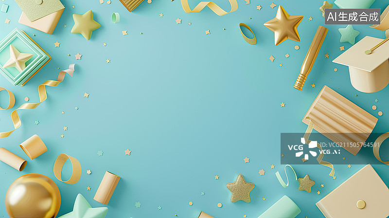 【AI数字艺术】平铺着的星星和学士帽等素材插画图片素材