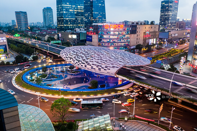 上海五角场夜景航拍图片素材