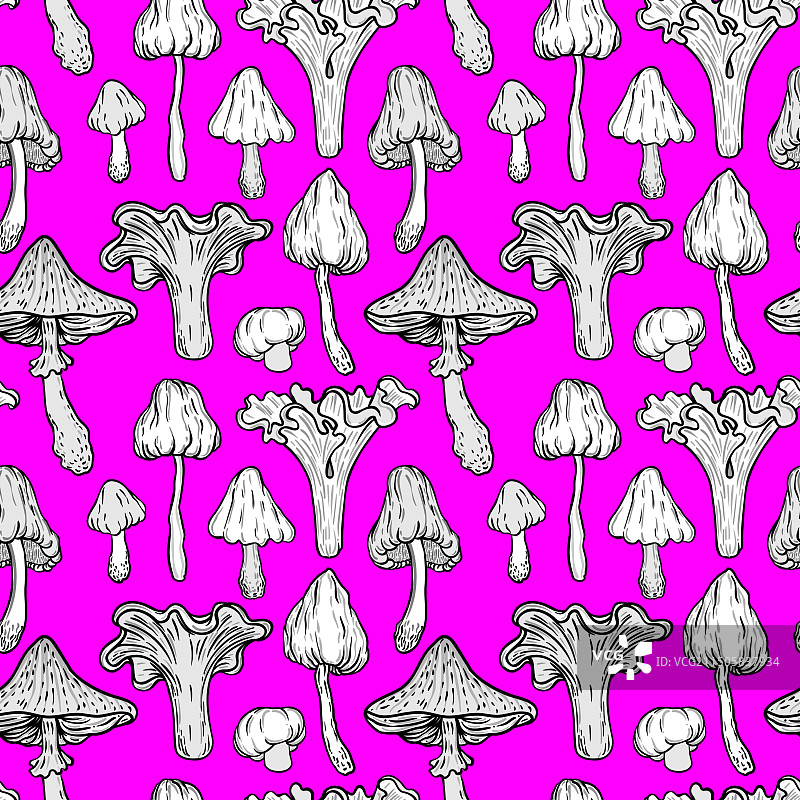 神奇蘑菇无缝图案60年代嬉皮艺术图片素材
