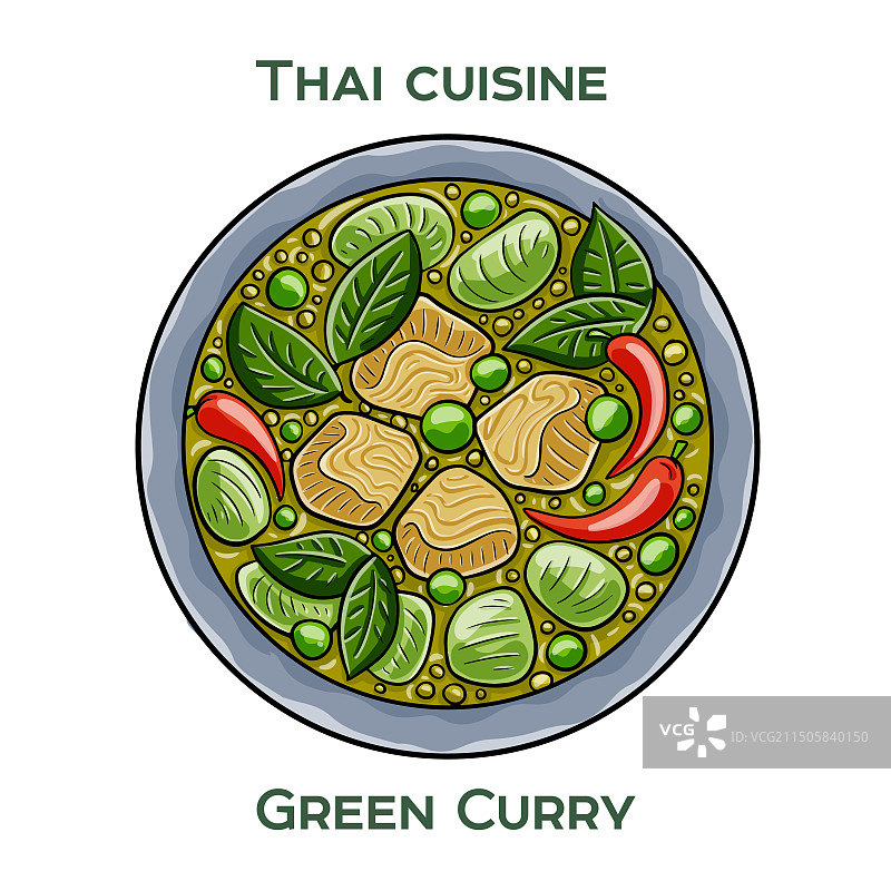 白色背景上的传统泰国绿咖喱图片素材