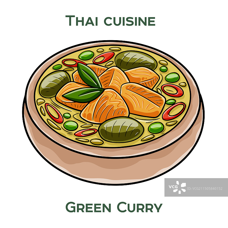 白色背景上的传统泰国绿咖喱图片素材