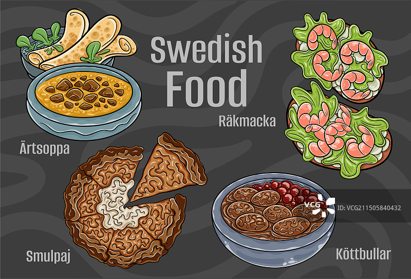 流行的瑞典民族美食手绘套装图片素材