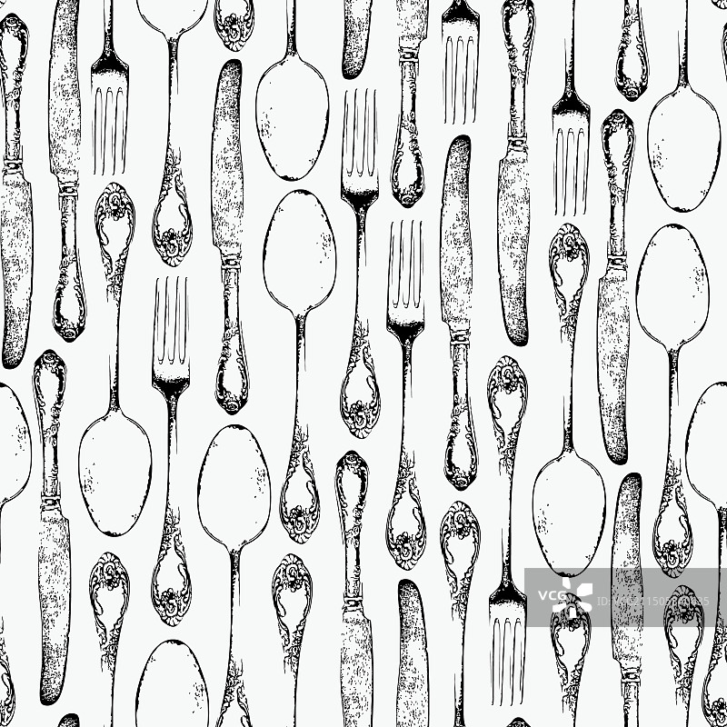 逼真餐具的无缝图案图片素材