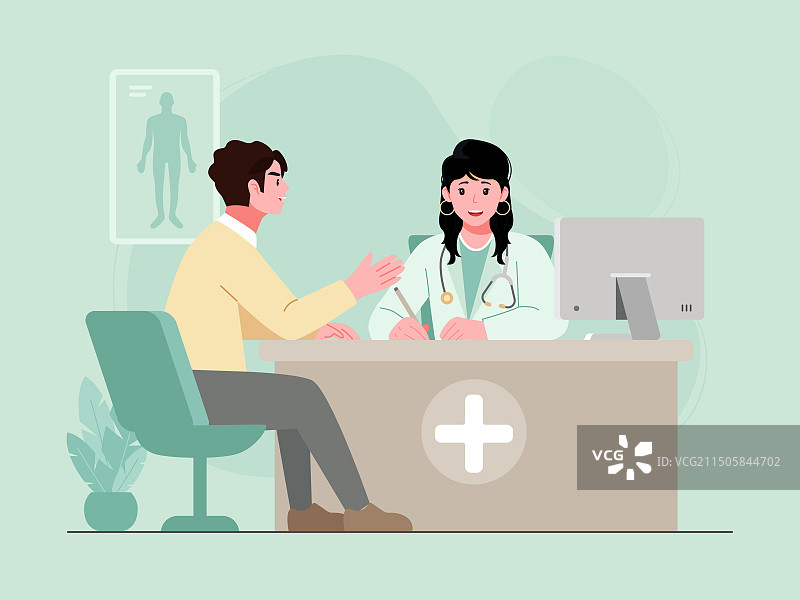 一个医生正在给病人看病矢量插画图片素材