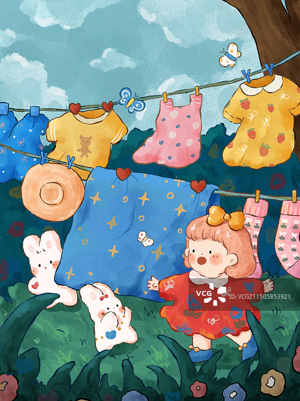 一起晒衣服吧！图片素材