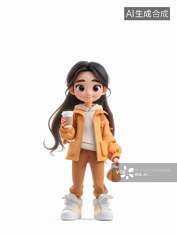 【AI数字艺术】一个穿着休闲装的可爱3d少女图片素材