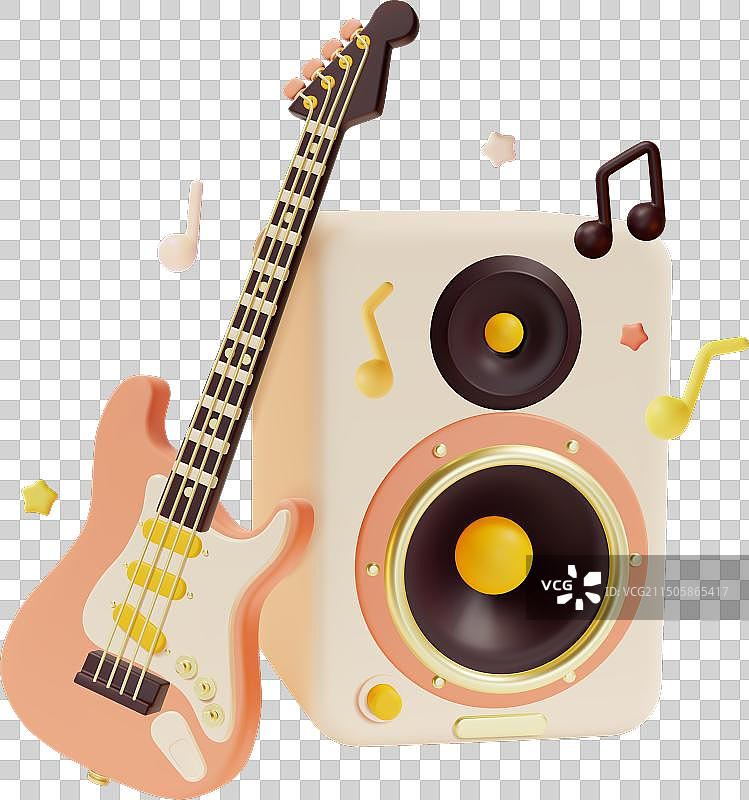 3D电吉他音响与音符图片素材