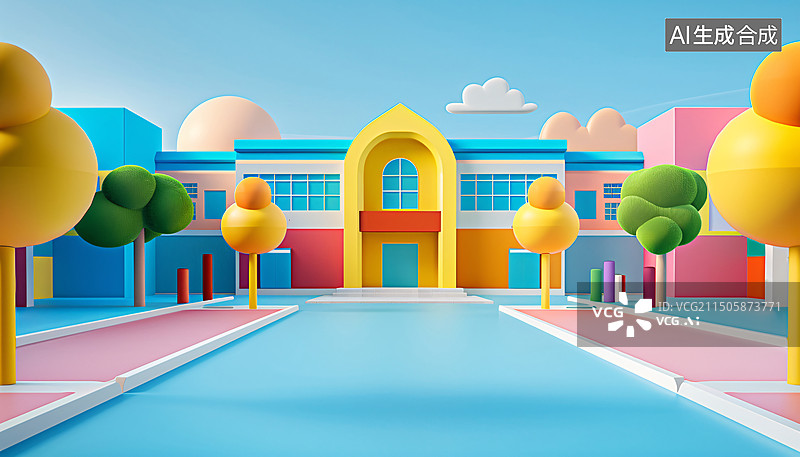 【AI数字艺术】开学季回学校上学教室课堂班级卡通房子插图图片素材