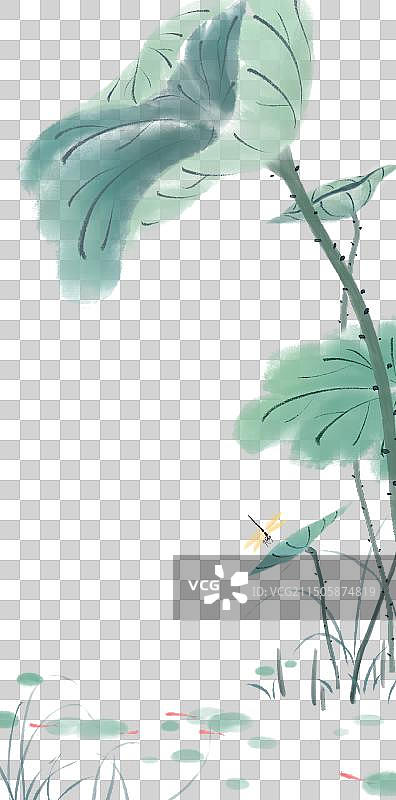 新中式清新插画池塘里的荷叶图片素材